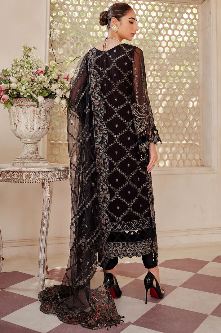 Emaan Adeel Embroidered Chiffon 3 piece Unstitched Dress - LX 08