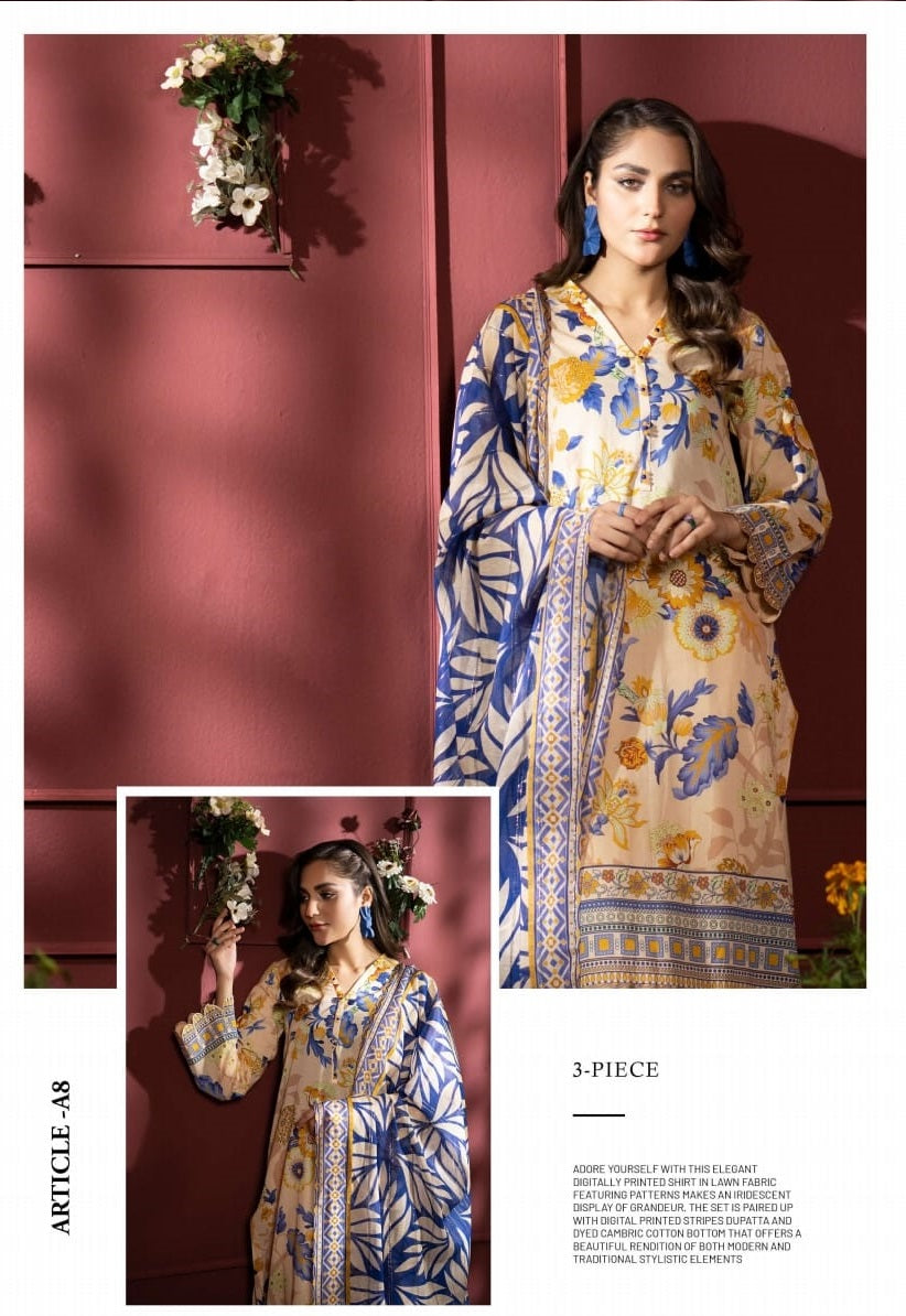 Pairoz by GJC Printed Lawn 3 piece Unstitched dress - PGJ-A08