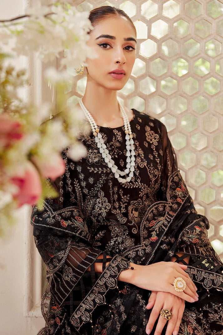 Emaan Adeel Embroidered Chiffon 3 piece Unstitched Dress - LX 08