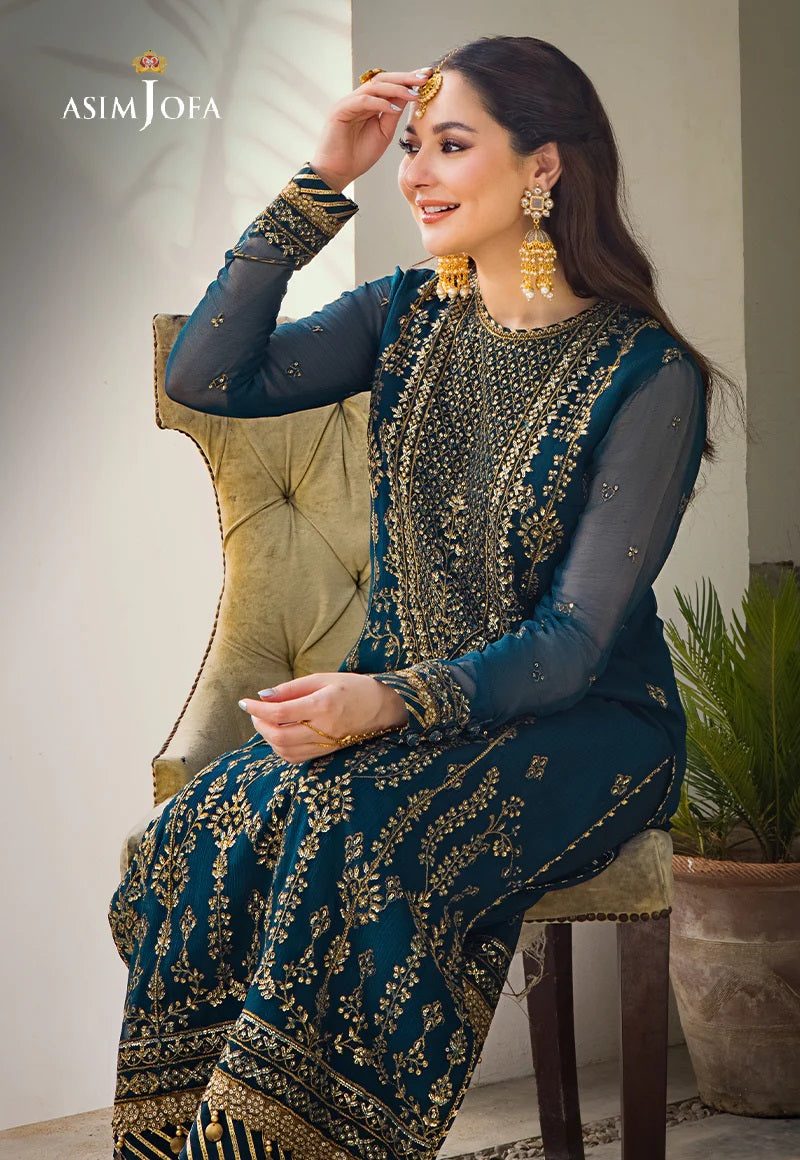 Asim Jofa Zari Sitara Embroidered Chiffon Unstitched 1 Piece Shirt - AJZS 08