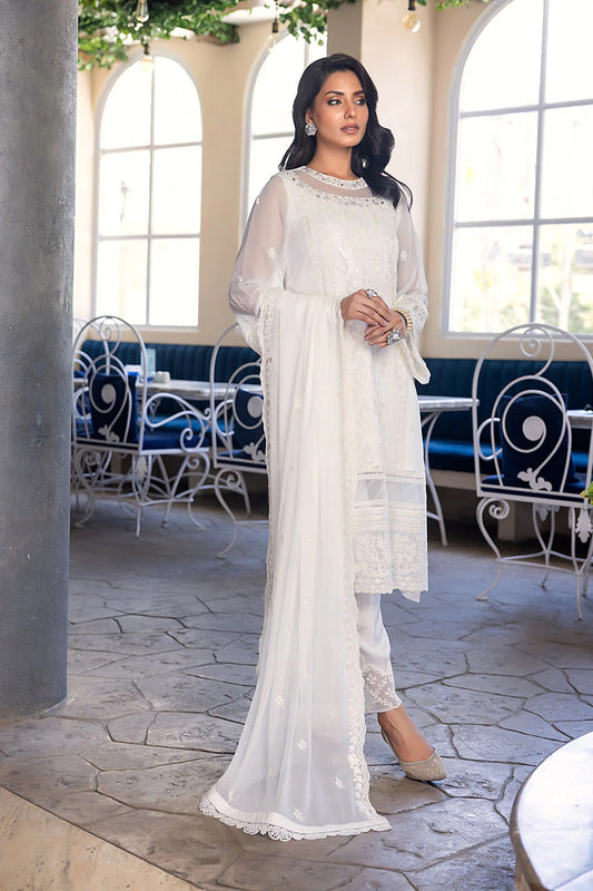 Ensembles By Azure Embroidered Chiffon Suits Unstitched 4 Piece AZES - 98 Milky Moon