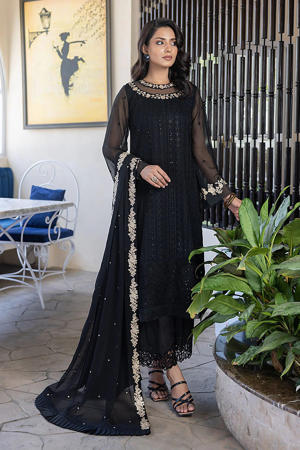 Ensembles By Azure Embroidered Chiffon Suits Unstitched 4 Piece AZES - 99 Dark Mystery