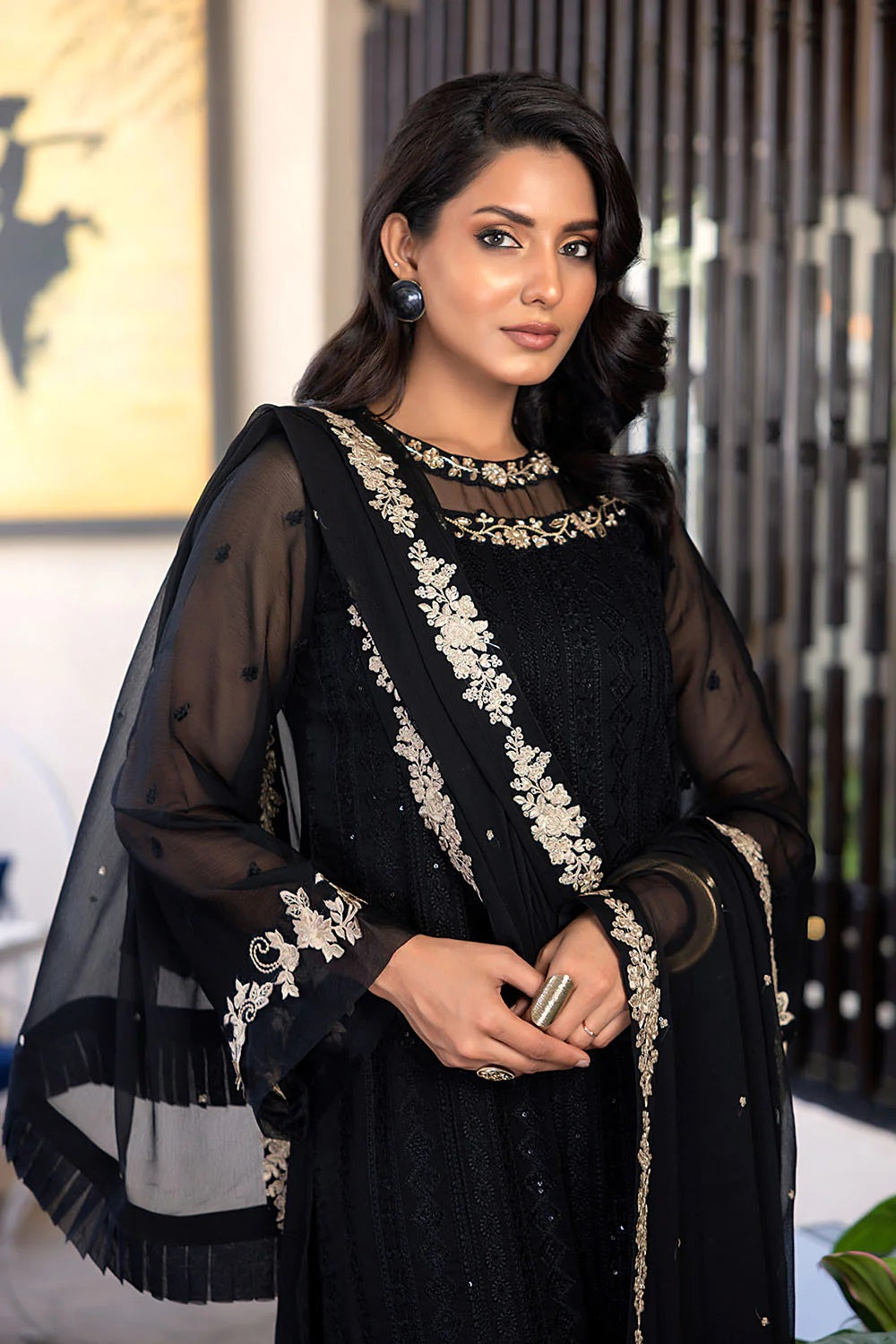 Ensembles By Azure Embroidered Chiffon Suits Unstitched 4 Piece AZES - 99 Dark Mystery