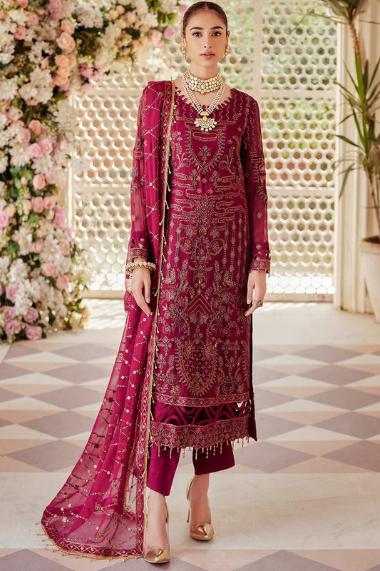 Emaan Adeel Embroidered Chiffon 3 piece Unstitched Dress - LX 09
