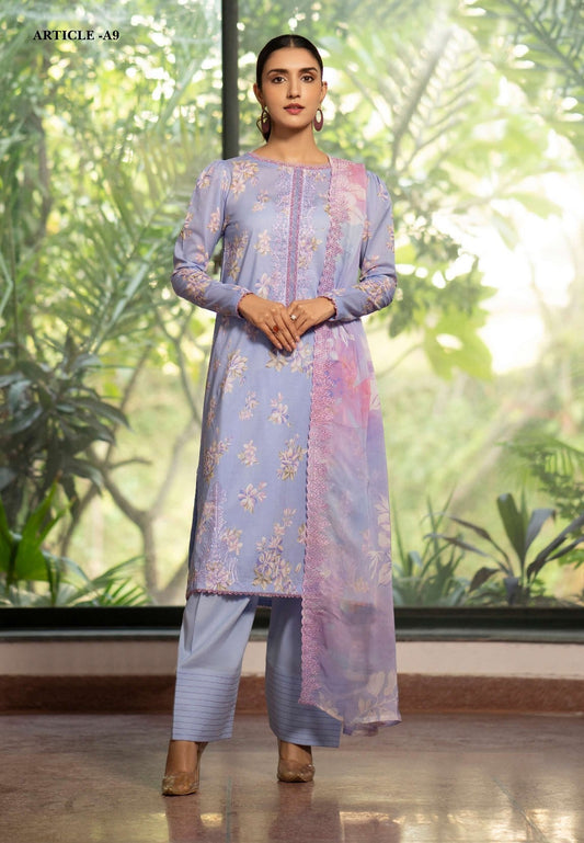 Mishaal by Gulljee Embroidered Lawn 3 piece Unstitched Dress - GJM11 - A09 - Summer Collection