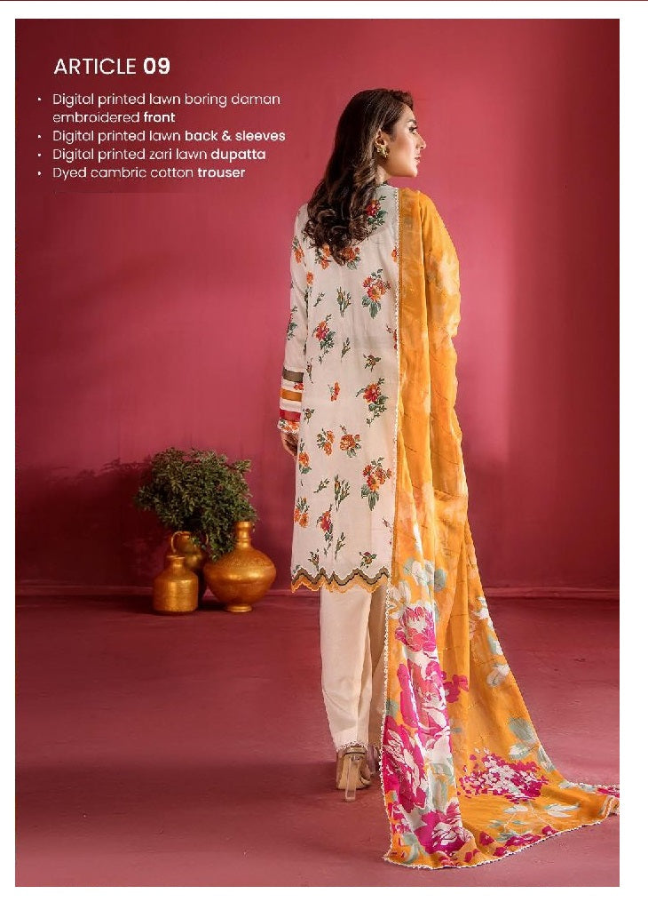 Evelyn by Gulljee Embroidered Lawn 3 piece Unstitched Dress - EVL3P2509