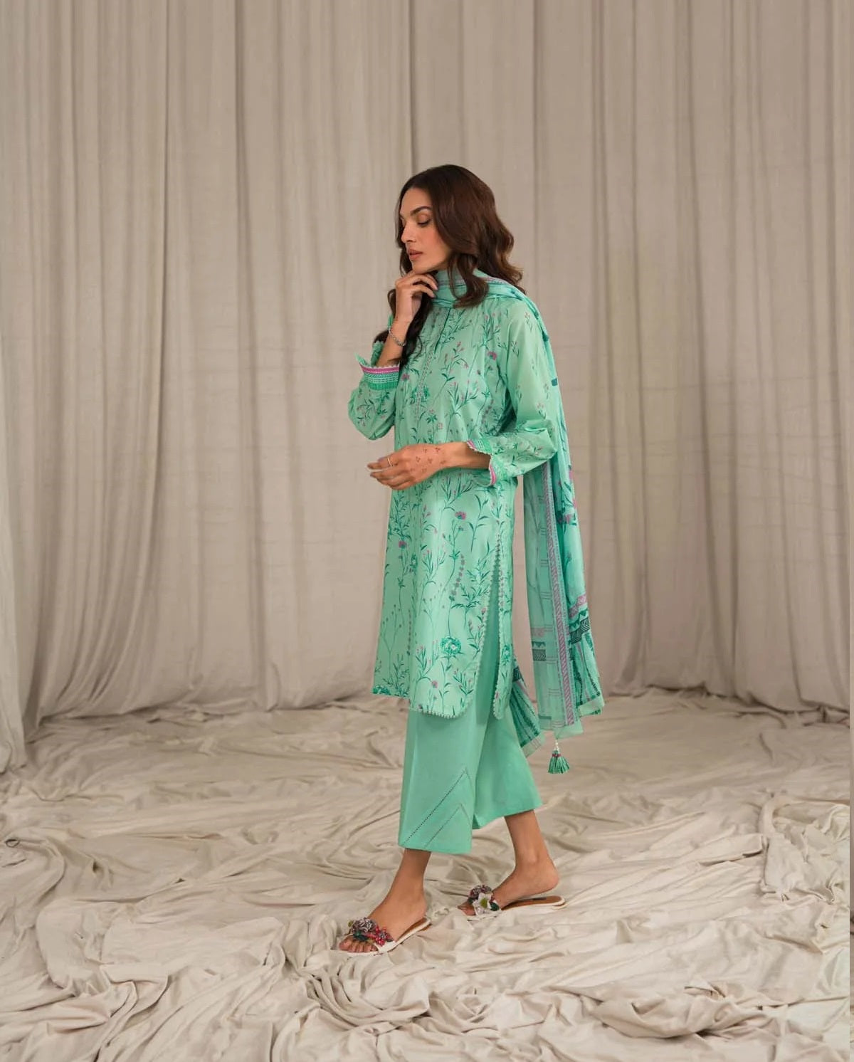 Sahar Printed Lawn Suits Unstitched 3 Piece SHR-S24-PL-V1-09 - Summer Collection