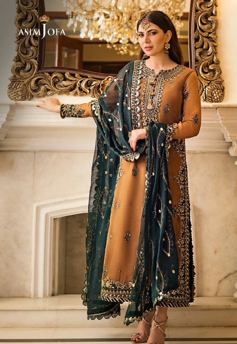 Asim Jofa Zari Sitara Embroidered Chiffon Unstitched 3 Piece Dress - AJZS 09