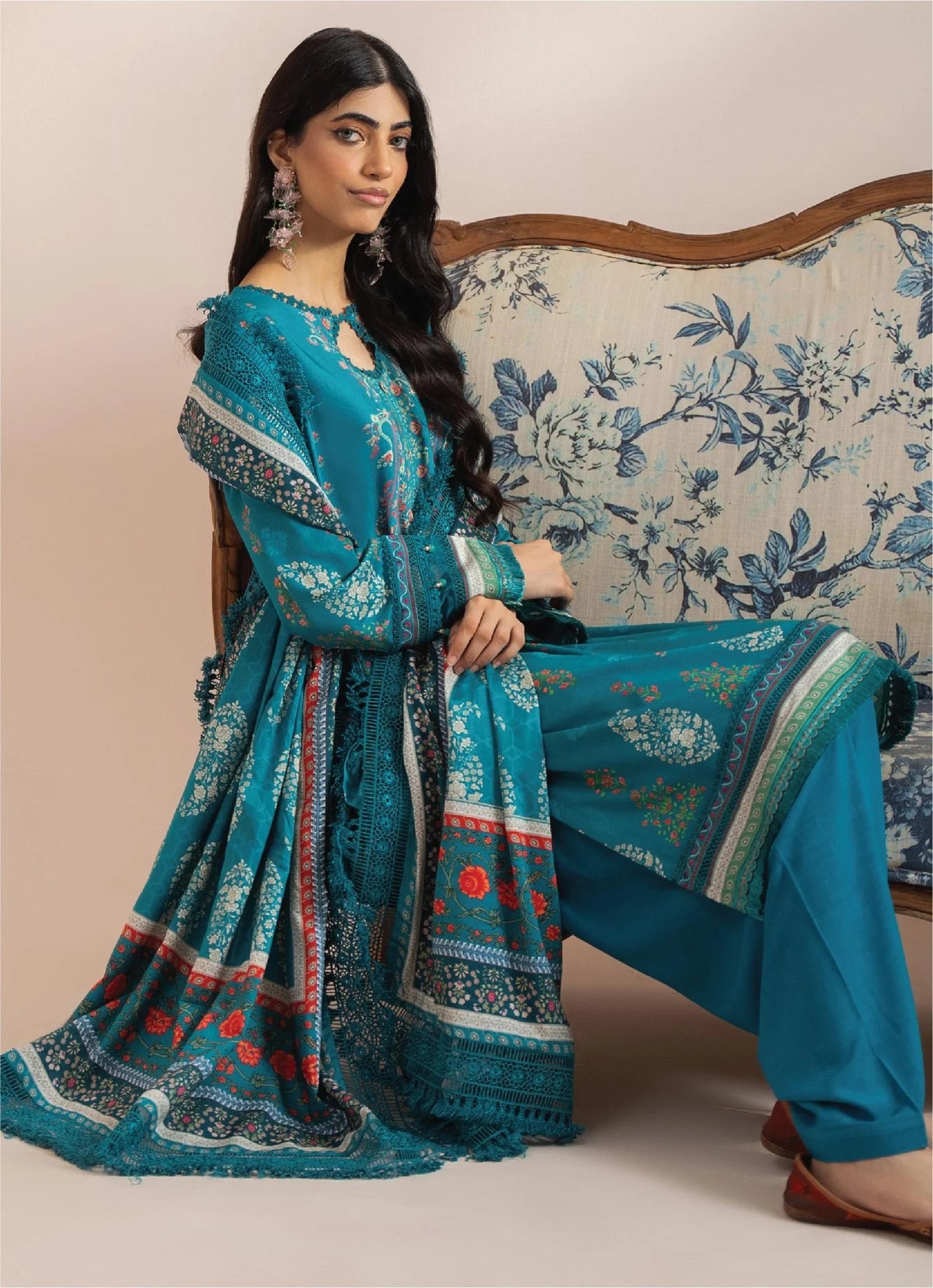 Mausummery Printed Linen 3 Piece Unstitched Dress - MPL-Amazonite