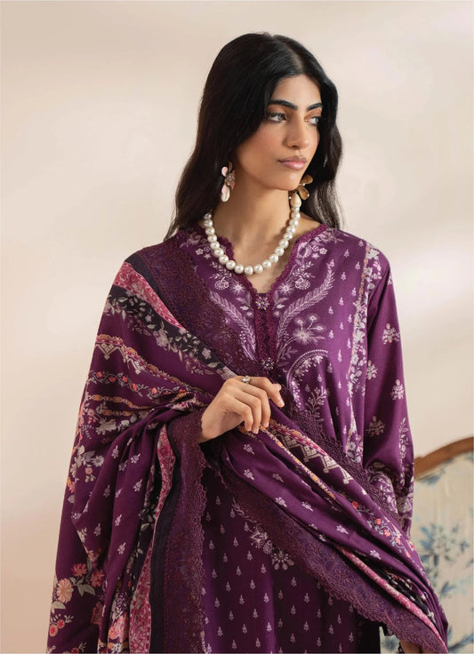 Mausummery Printed Linen 3 Piece Unstitched Dress - MPL-Amethyst