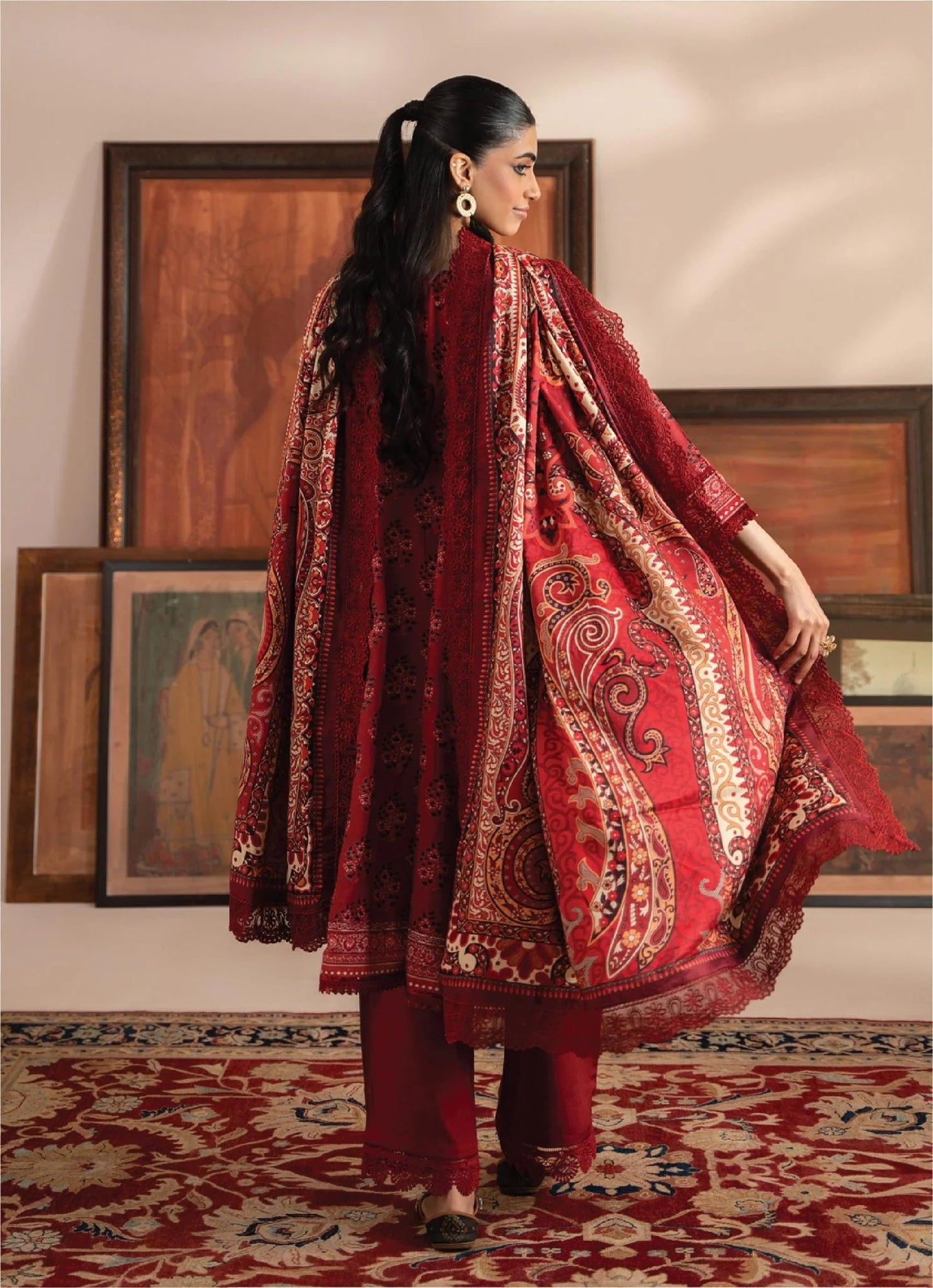 Mausummery Printed Linen 3 Piece Unstitched Dress - MPL-Carnelian