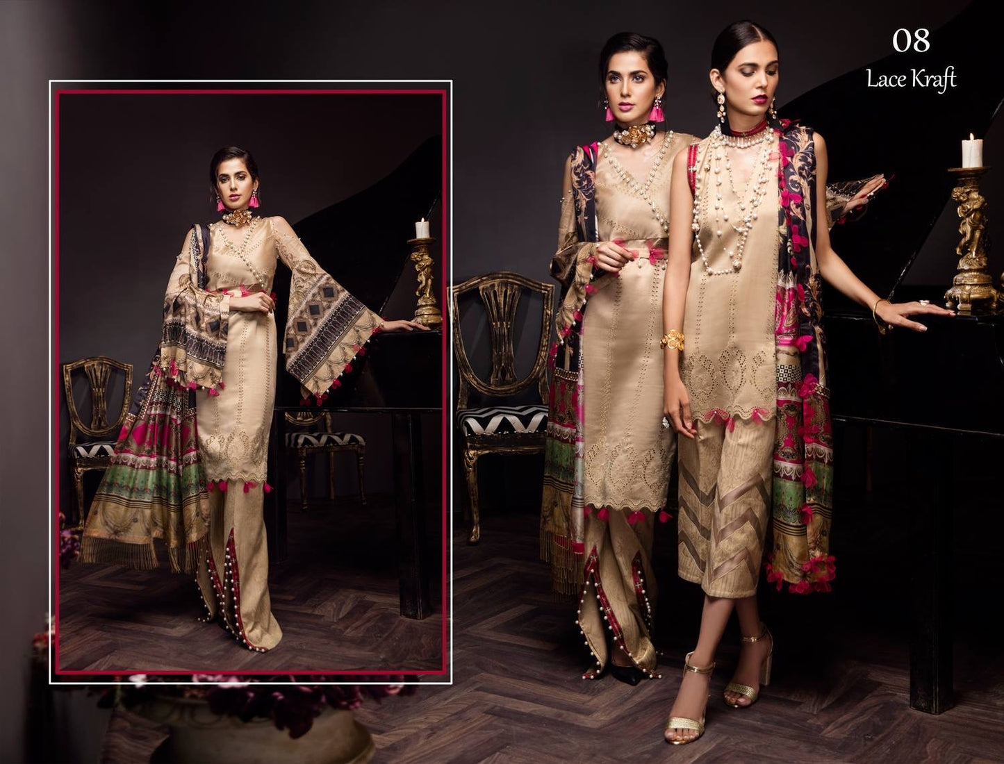 Noor by Sadia Asad  Embroidered Formal Eid Lawn Unstitched 3 Piece Suit - 08 Lace Kraft