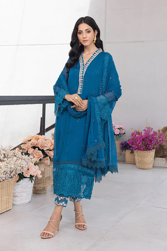 Ensembles Chiffon by Azure Embroidered Chiffon 4 Piece Unstitched Dress - ES023 Snow Breeze