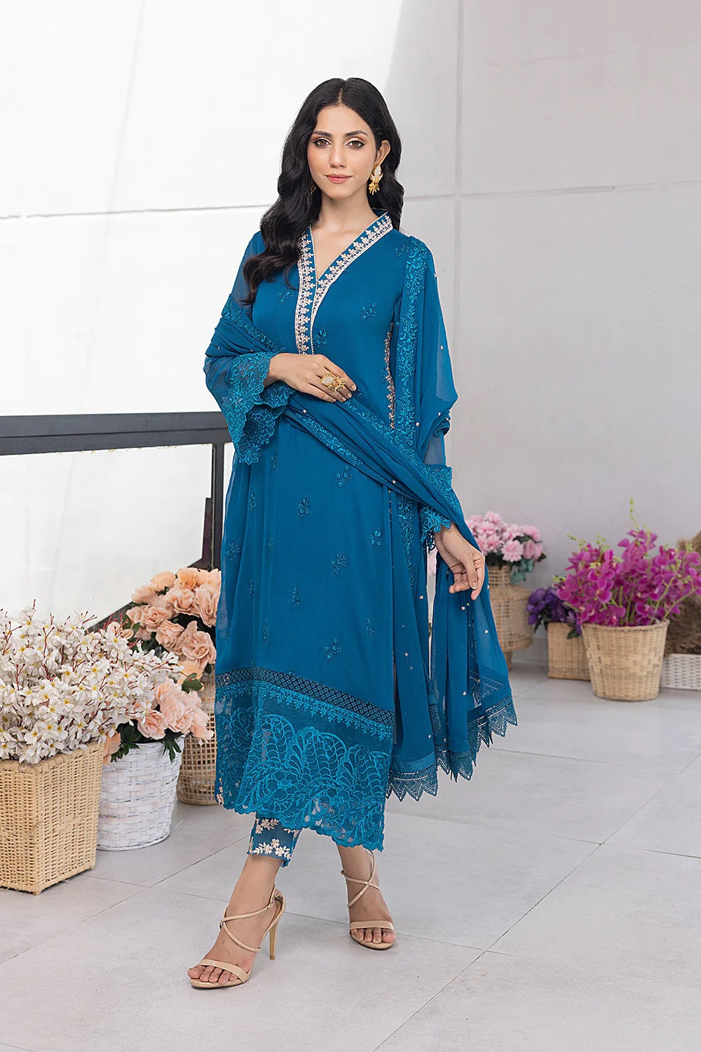 Ensembles Chiffon by Azure Embroidered Chiffon 4 Piece Unstitched Dress - ES023 Snow Breeze