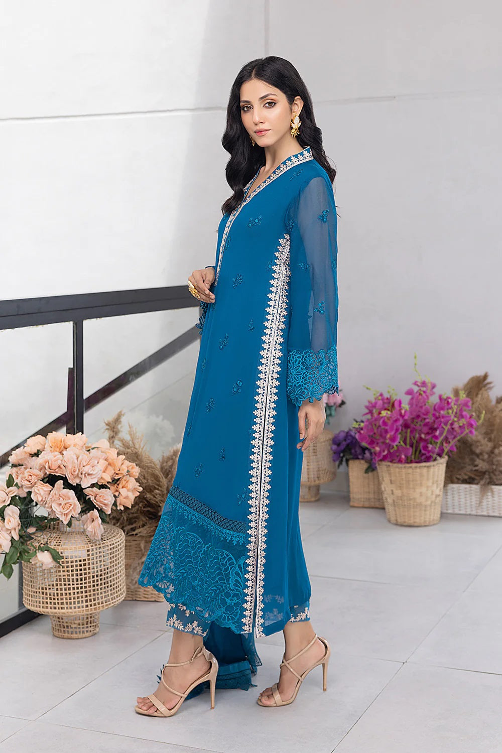 Ensembles Chiffon by Azure Embroidered Chiffon 4 Piece Unstitched Dress - ES023 Snow Breeze