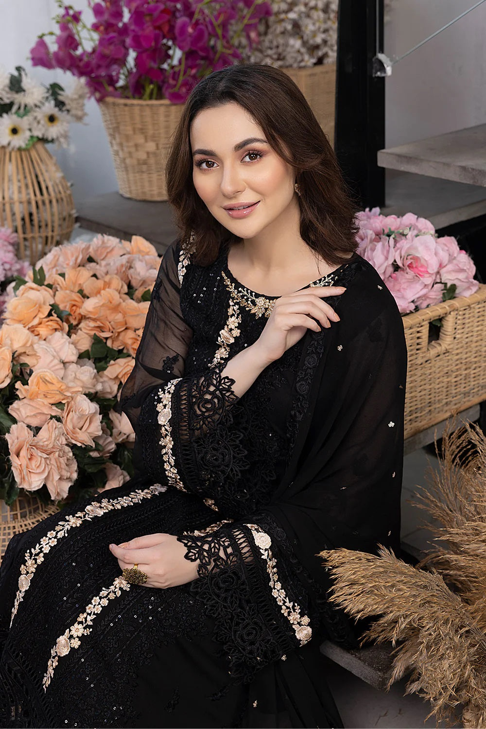 Ensembles Chiffon by Azure Embroidered Chiffon 4 Piece Unstitched Dress - ES024 Moon Spark