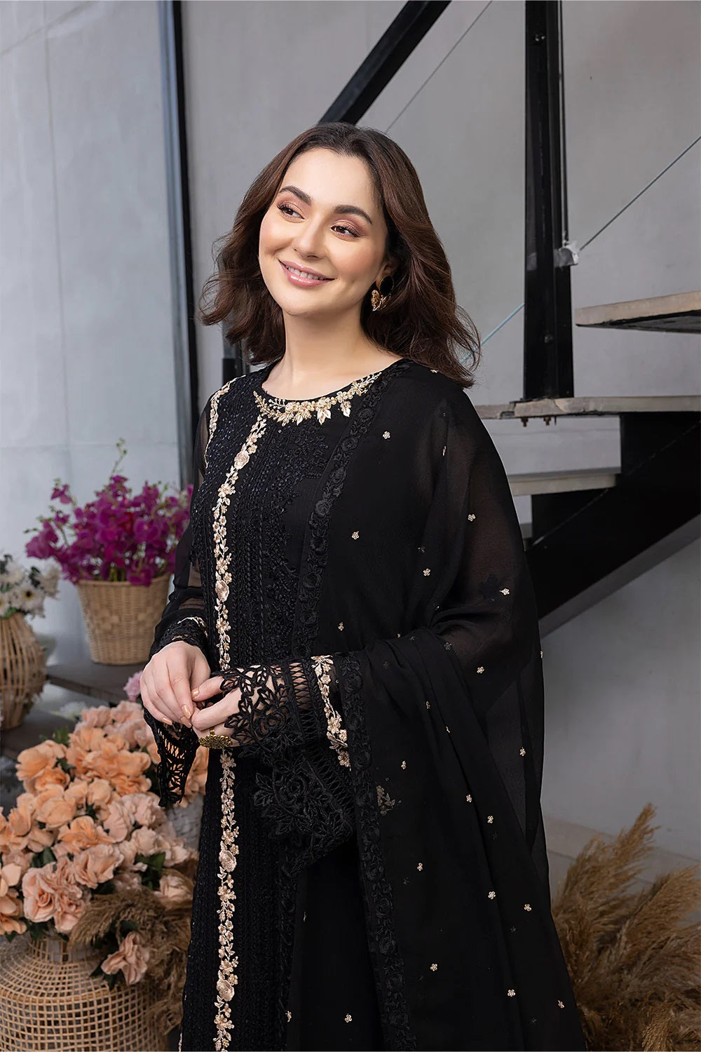 Ensembles Chiffon by Azure Embroidered Chiffon 4 Piece Unstitched Dress - ES024 Moon Spark