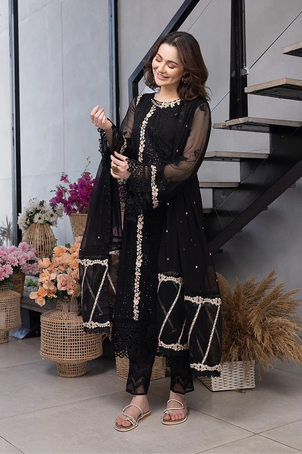 Ensembles Chiffon by Azure Embroidered Chiffon 4 Piece Unstitched Dress - ES024 Moon Spark