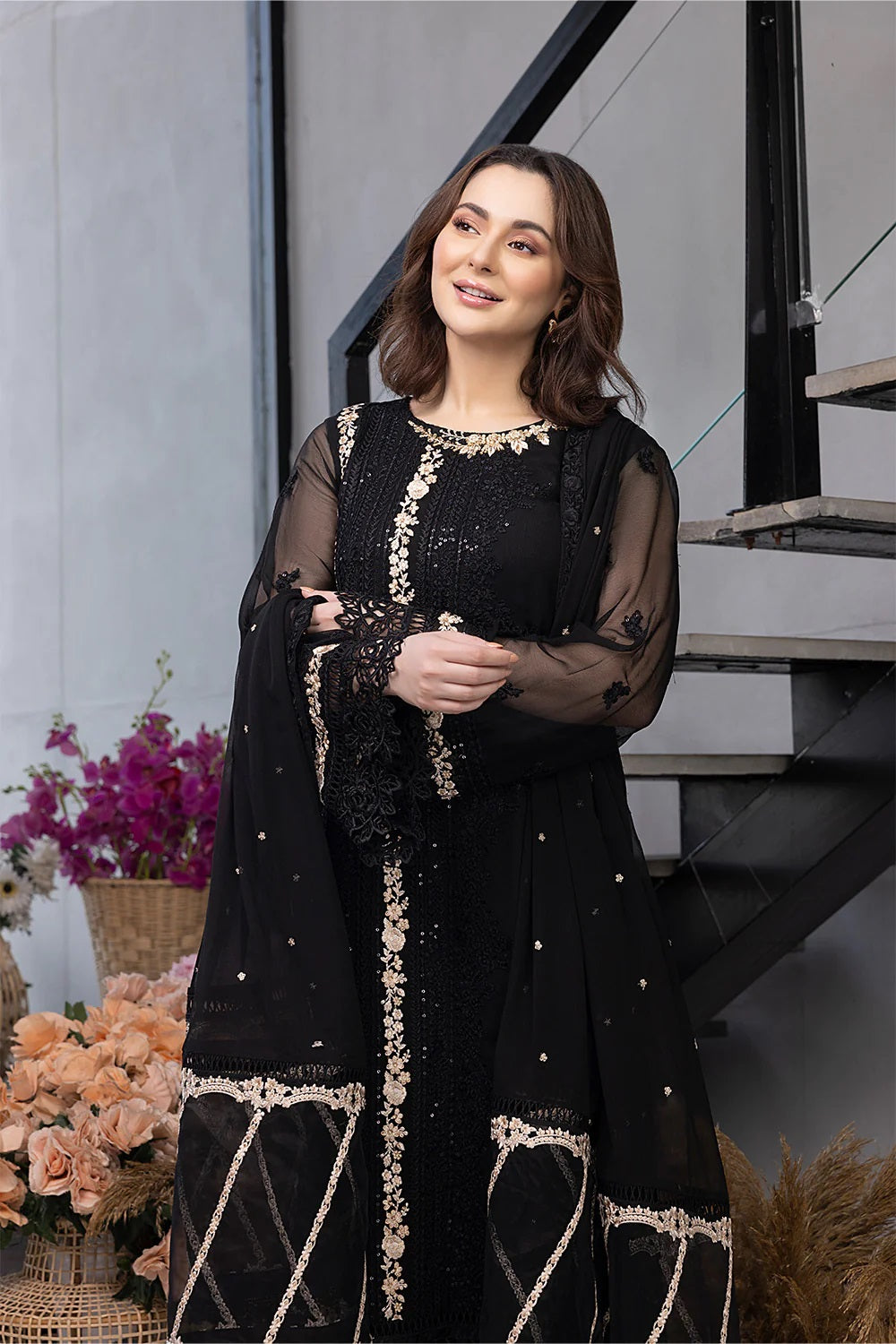 Ensembles Chiffon by Azure Embroidered Chiffon 4 Piece Unstitched Dress - ES024 Moon Spark