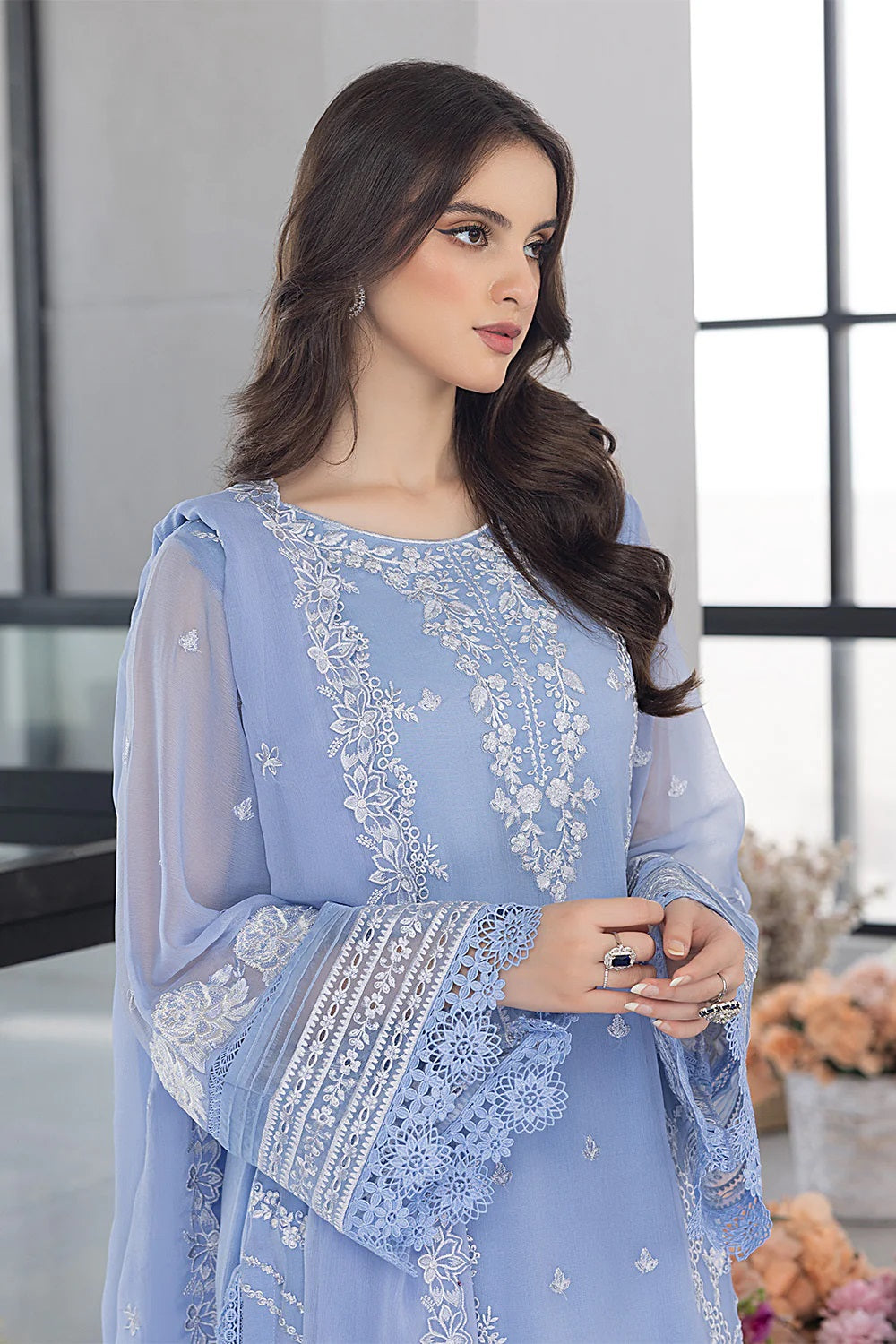 Ensembles Chiffon by Azure Embroidered Chiffon 4 Piece Unstitched Dress - ES026 Fairy Glow
