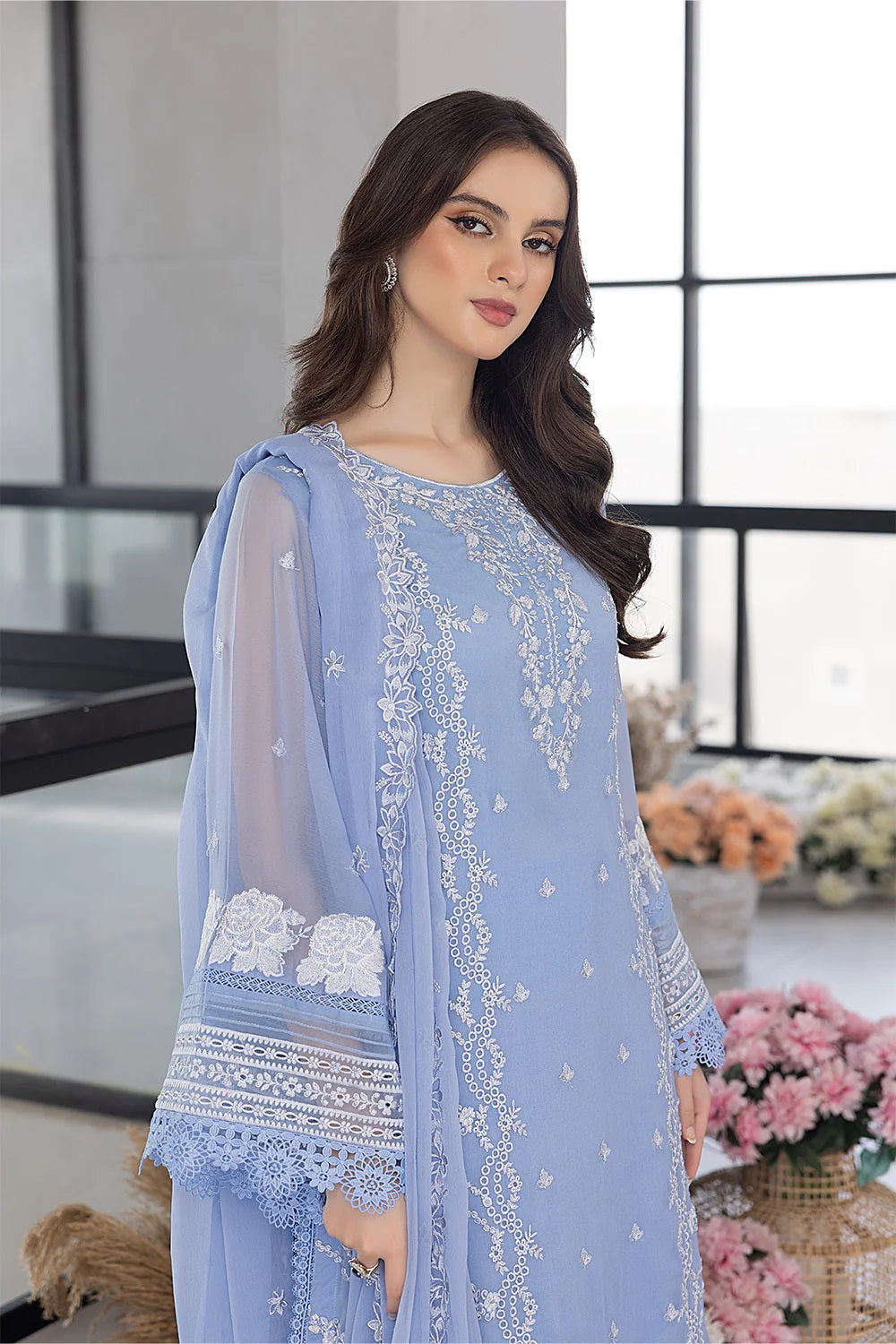 Ensembles Chiffon by Azure Embroidered Chiffon 4 Piece Unstitched Dress - ES026 Fairy Glow
