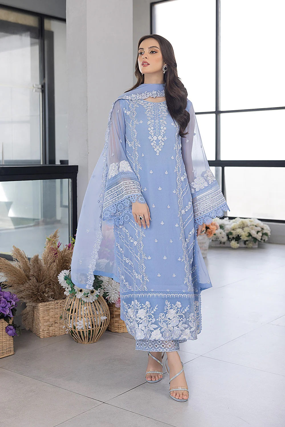 Ensembles Chiffon by Azure Embroidered Chiffon 4 Piece Unstitched Dress - ES026 Fairy Glow