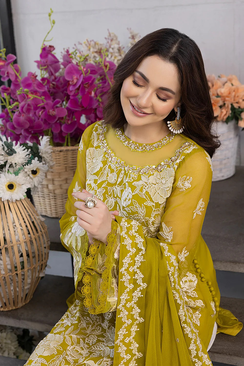 Ensembles Chiffon by Azure Embroidered Chiffon 4 Piece Unstitched Dress - ES027 Sunflower