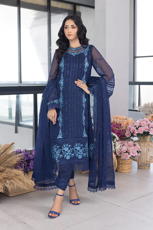 Ensembles Chiffon by Azure Embroidered Chiffon 4 Piece Unstitched Dress - ES030 Frisky Waves