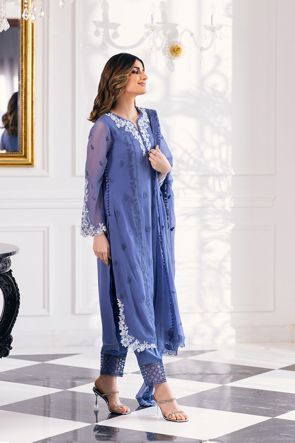 Ensembles By Azure Embroidered Chiffon Suits Unstitched 4 Piece VRES034a - Gradiant Galore