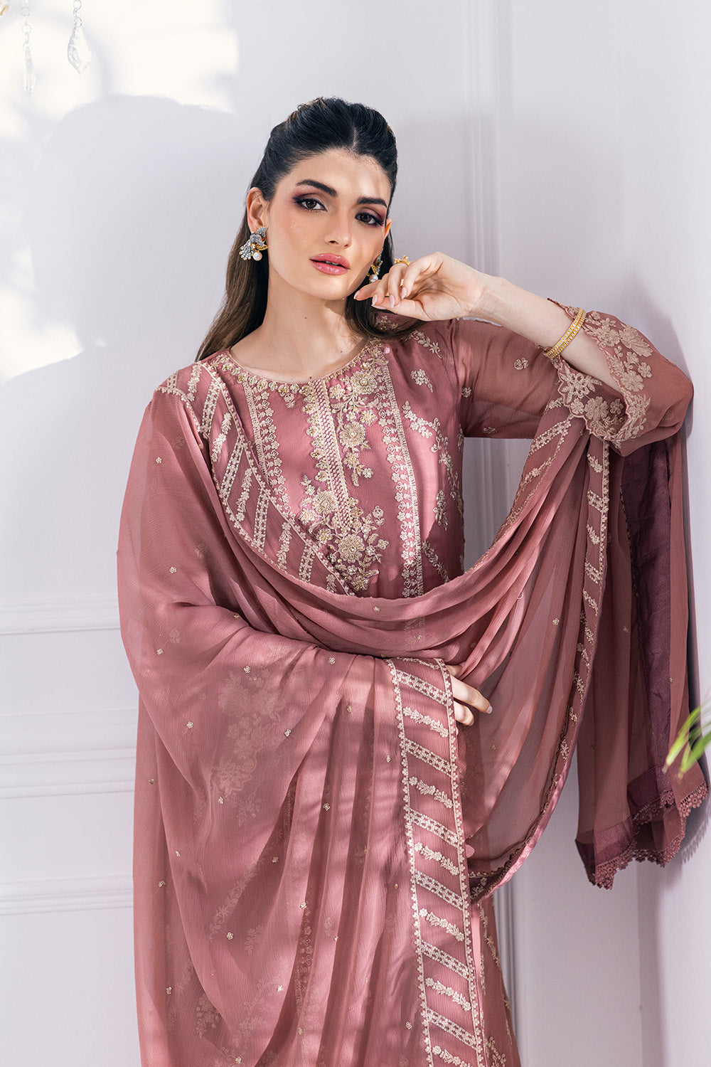 Ensembles By Azure Embroidered Chiffon Suits Unstitched 4 Piece VRES035 - Candy Blush