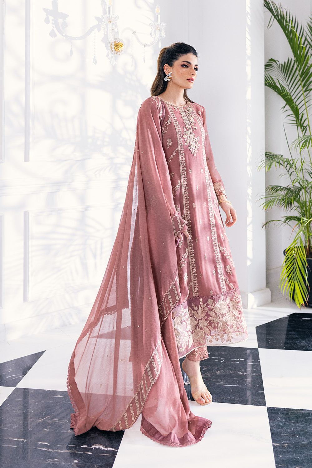 Ensembles By Azure Embroidered Chiffon Suits Unstitched 4 Piece VRES035 - Candy Blush