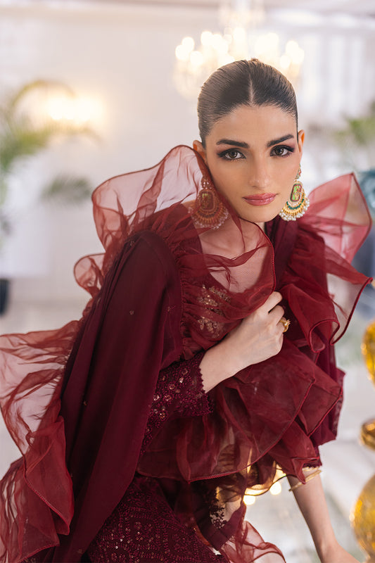 Ensembles By Azure Embroidered Chiffon Suits Unstitched 4 Piece VRES036 - Ruby Vine