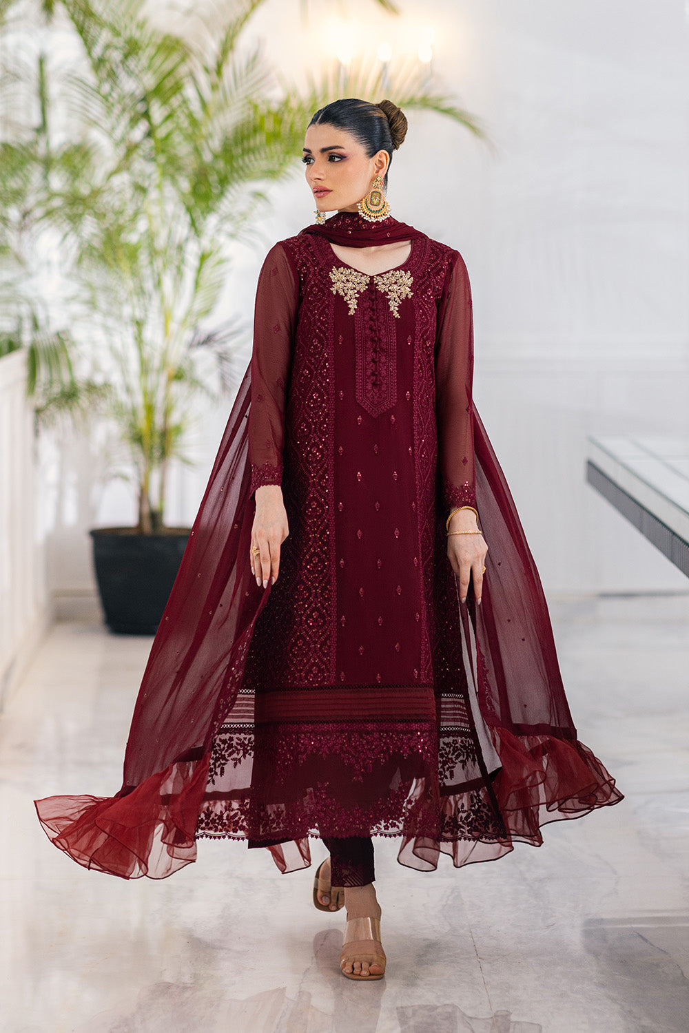 Ensembles By Azure Embroidered Chiffon Suits Unstitched 4 Piece VRES036 - Ruby Vine