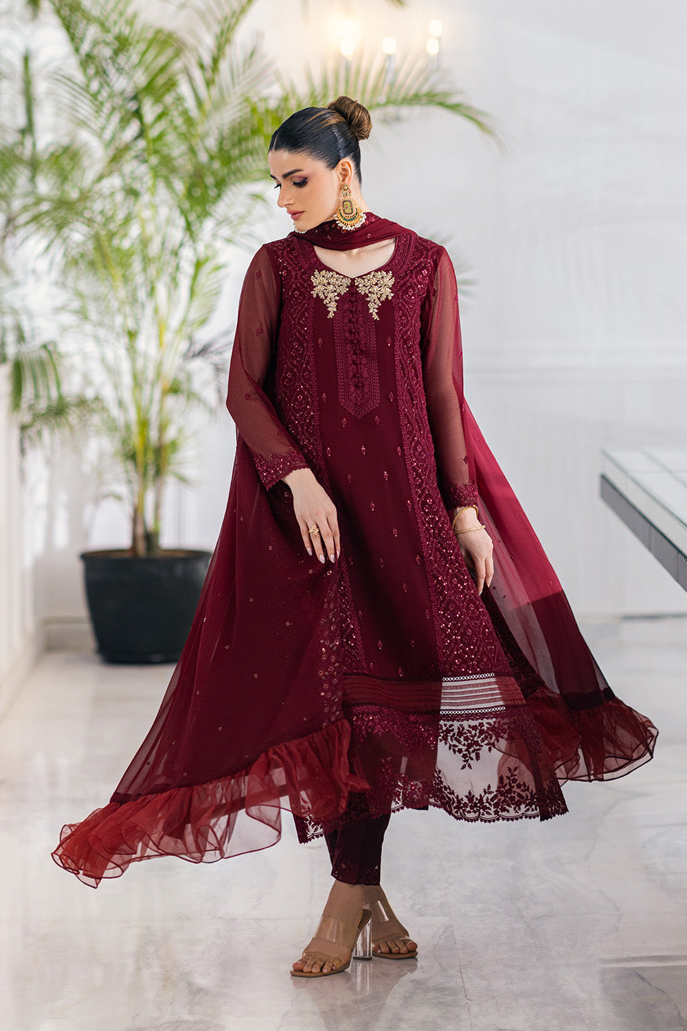 Ensembles By Azure Embroidered Chiffon Suits Unstitched 4 Piece VRES036 - Ruby Vine