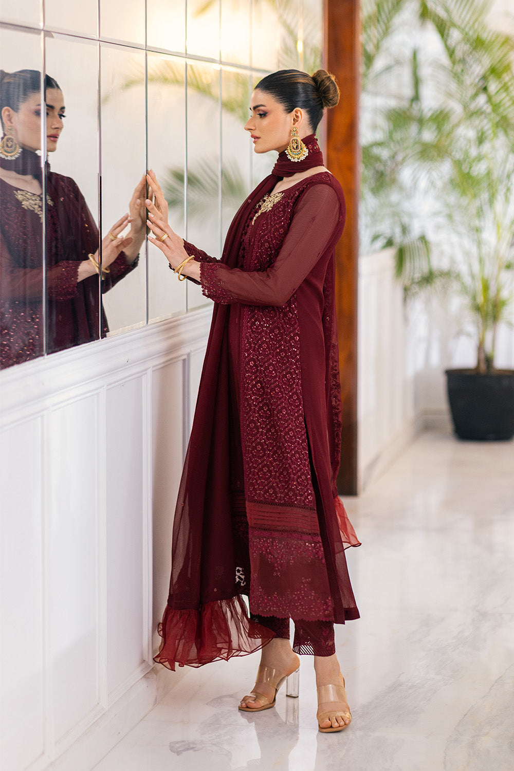 Ensembles By Azure Embroidered Chiffon Suits Unstitched 4 Piece VRES036 - Ruby Vine