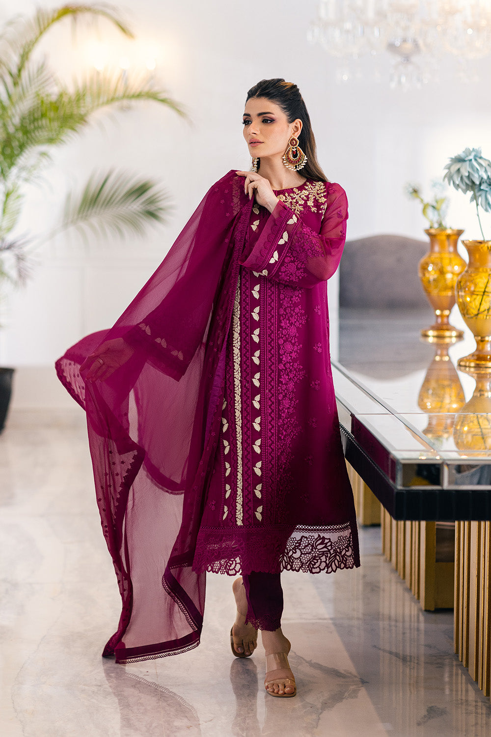 Ensembles By Azure Embroidered Chiffon Suits Unstitched 4 Piece VRES037 - Glooming Diva