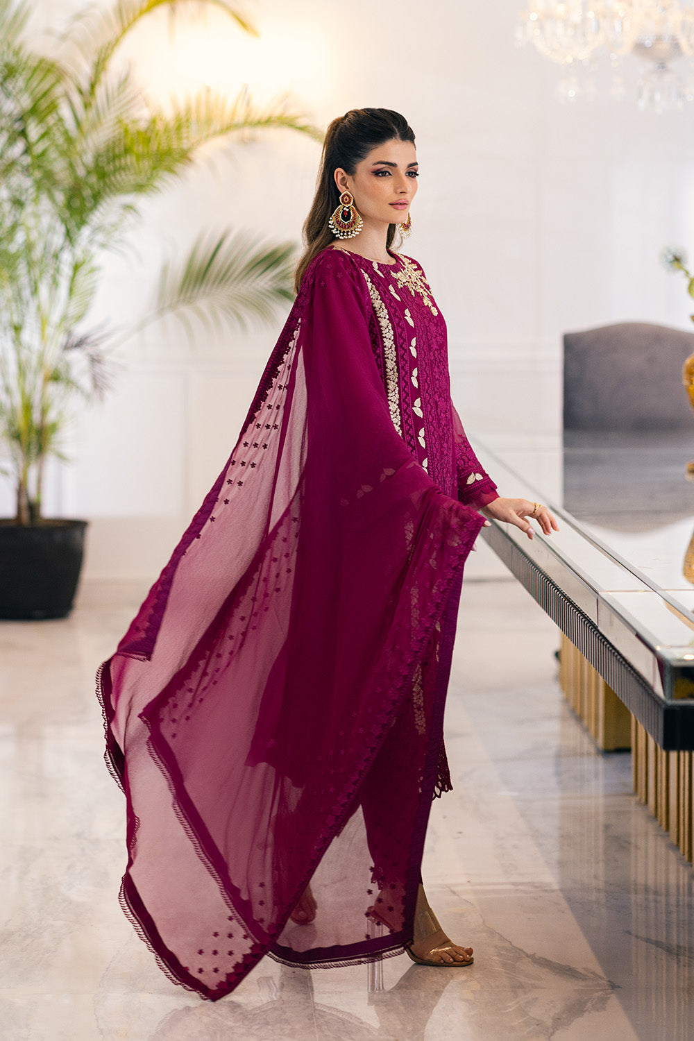 Ensembles By Azure Embroidered Chiffon Suits Unstitched 4 Piece VRES037 - Glooming Diva