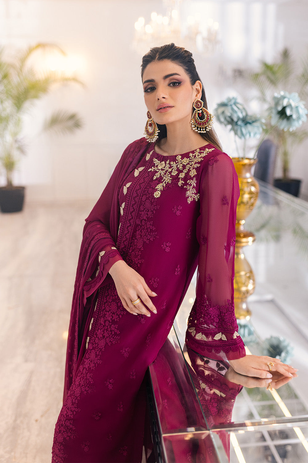 Ensembles By Azure Embroidered Chiffon Suits Unstitched 4 Piece VRES037 - Glooming Diva
