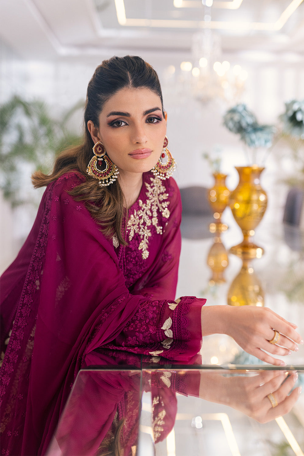 Ensembles By Azure Embroidered Chiffon Suits Unstitched 4 Piece VRES037 - Glooming Diva