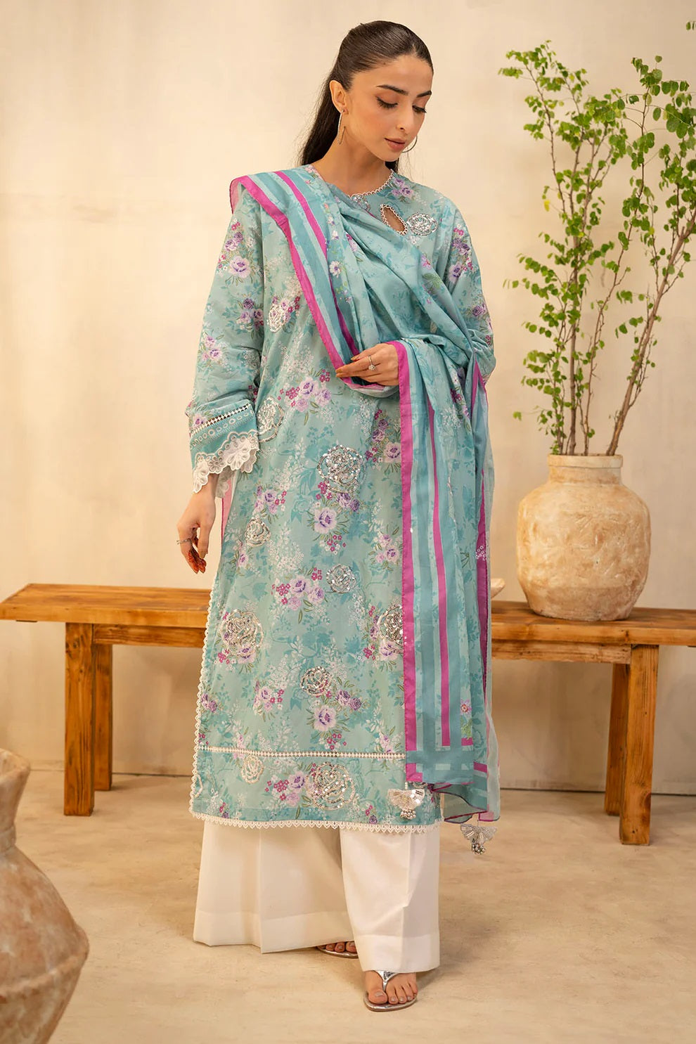 Zellbury 2pc Embroidered Lawn Shirt Dupatta - WUS25E20021