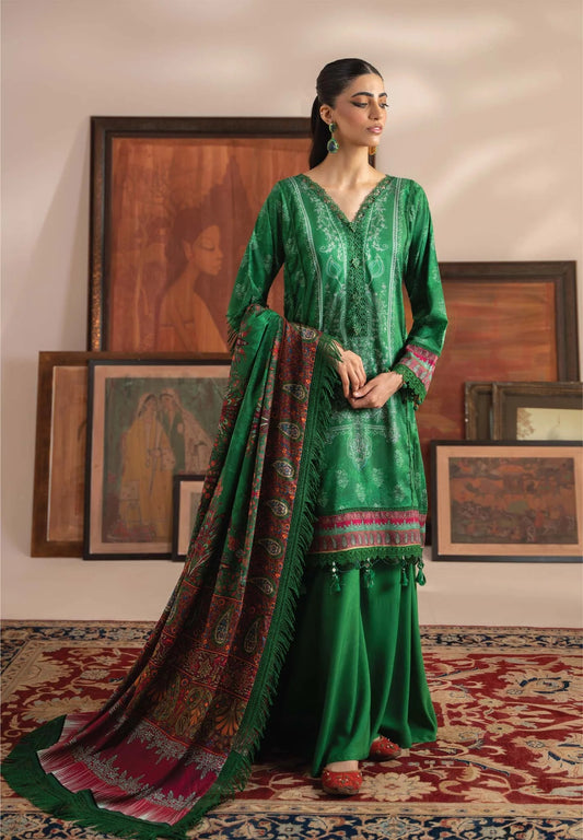 Mausummery Printed Linen 3 Piece Unstitched Dress - MPL-Emerald