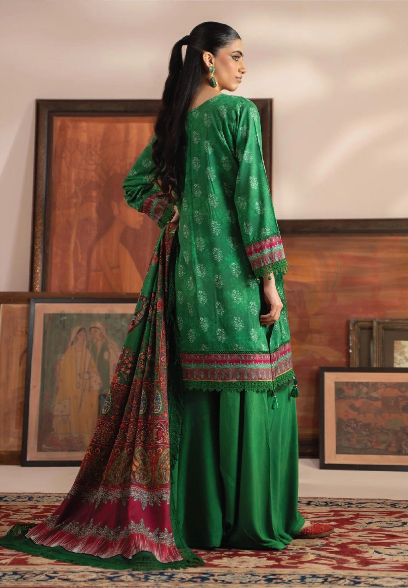 Mausummery Printed Linen 3 Piece Unstitched Dress - MPL-Emerald