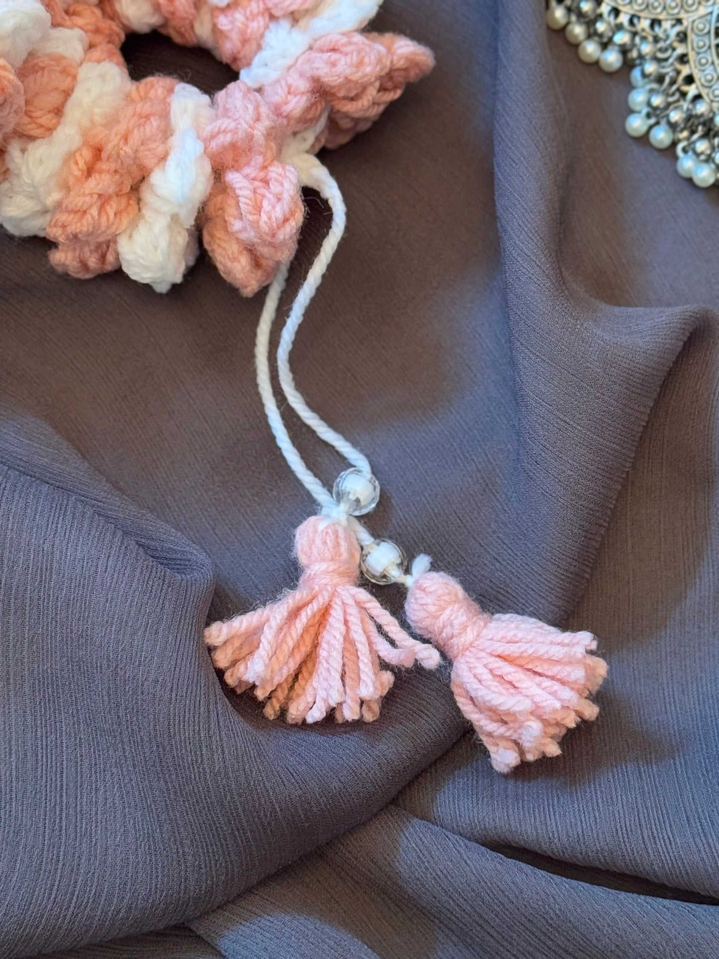 Crochet Jasmine Gajra- Pink & White