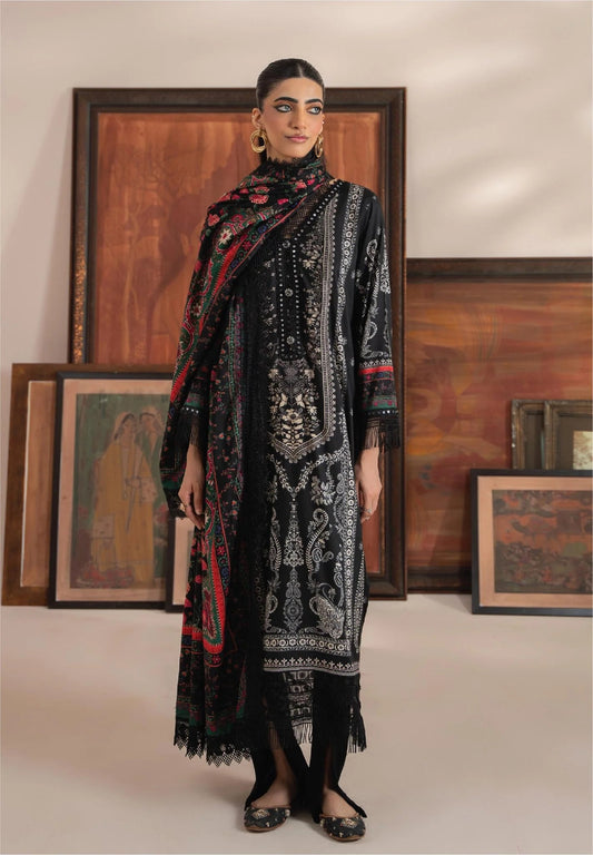 Mausummery Printed Linen 3 Piece Unstitched Dress - MPL-Noir