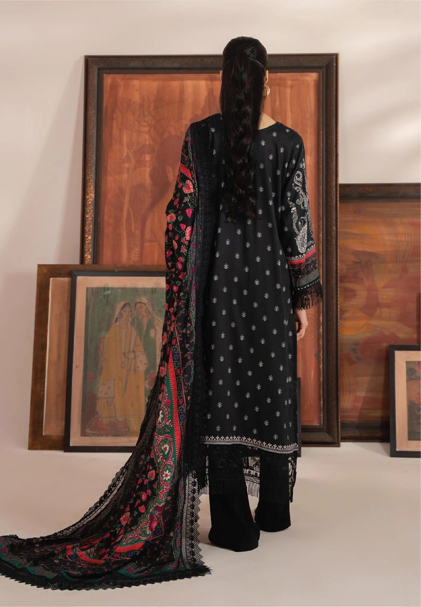 Mausummery Printed Linen 3 Piece Unstitched Dress - MPL-Noir