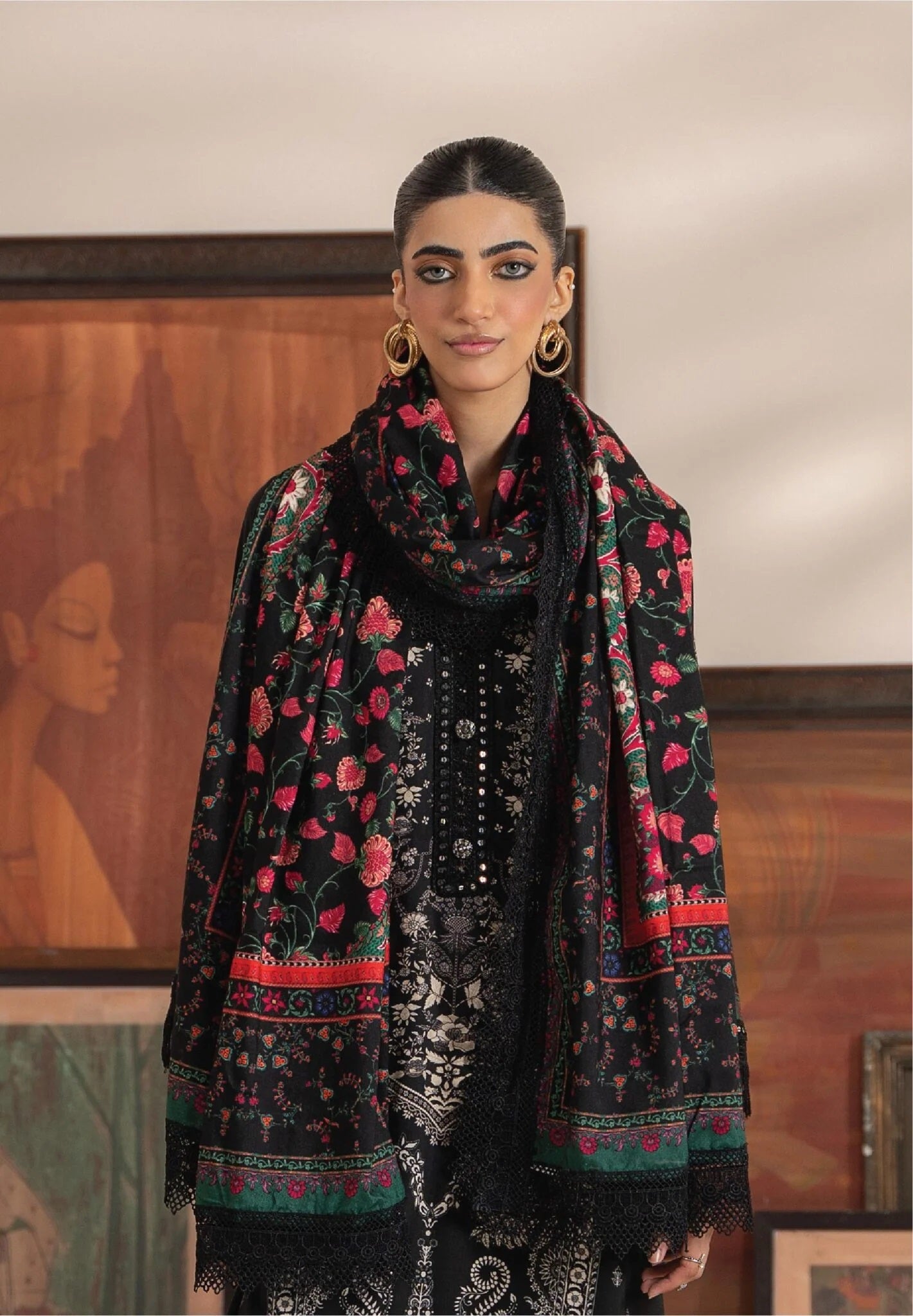 Mausummery Printed Linen 3 Piece Unstitched Dress - MPL-Noir