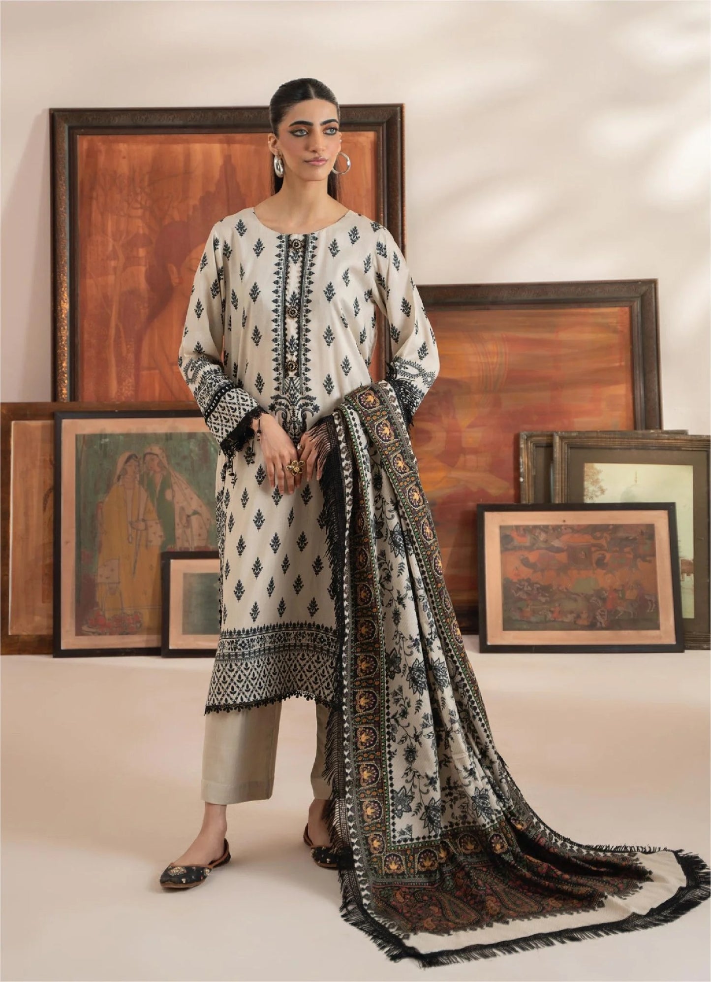 Mausummery Printed Linen 3 Piece Unstitched Dress - MPL-Onyx