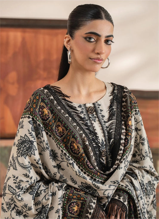 Mausummery Printed Linen 3 Piece Unstitched Dress - MPL-Onyx