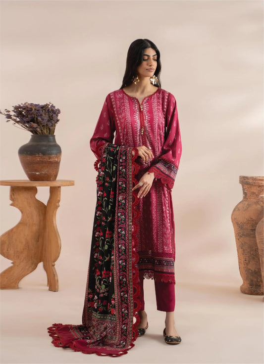 Mausummery Printed Linen 3 Piece Unstitched Dress - MPL-Ruby