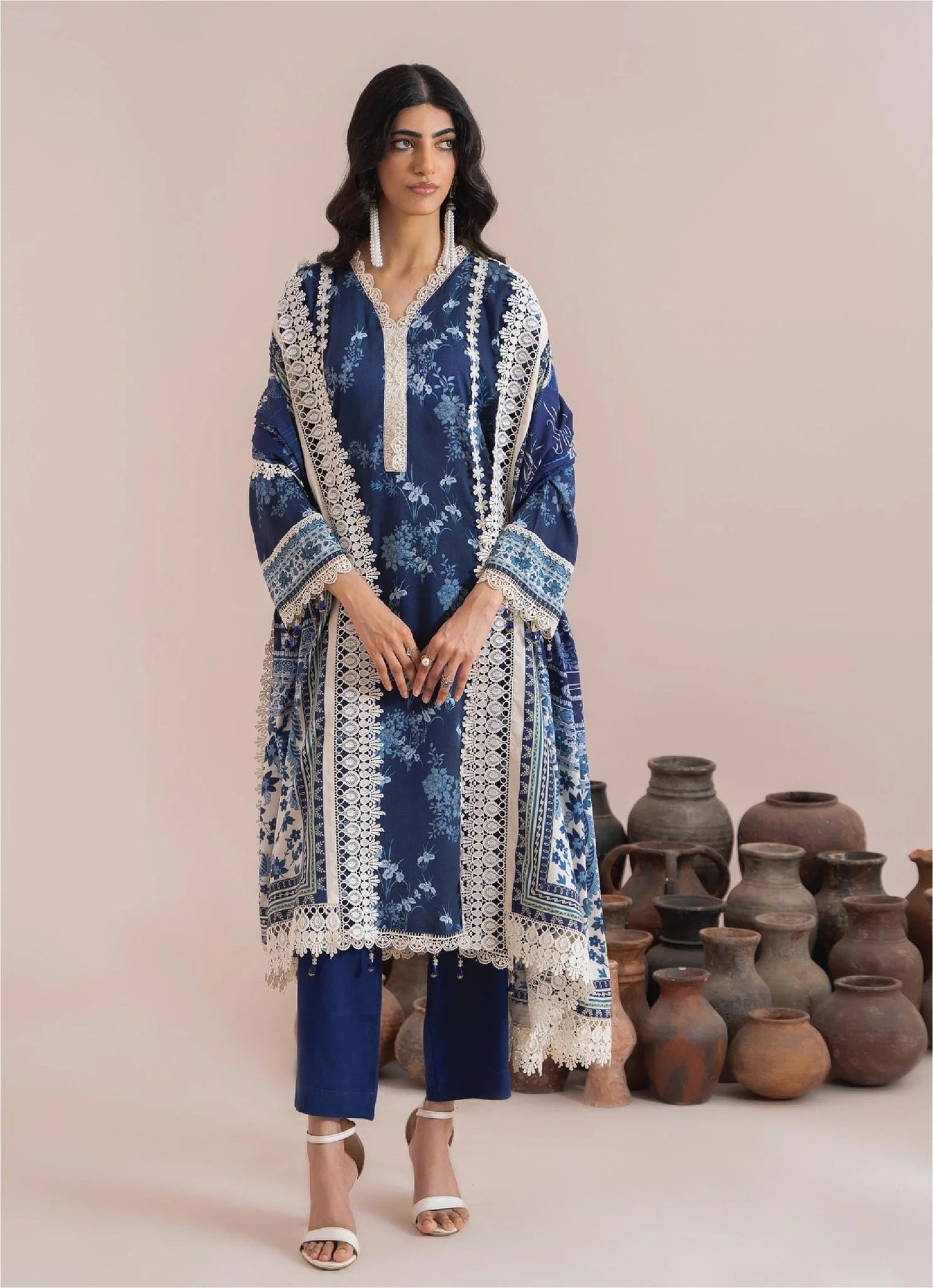 Mausummery Printed Linen 3 Piece Unstitched Dress - MPL-Sapphire